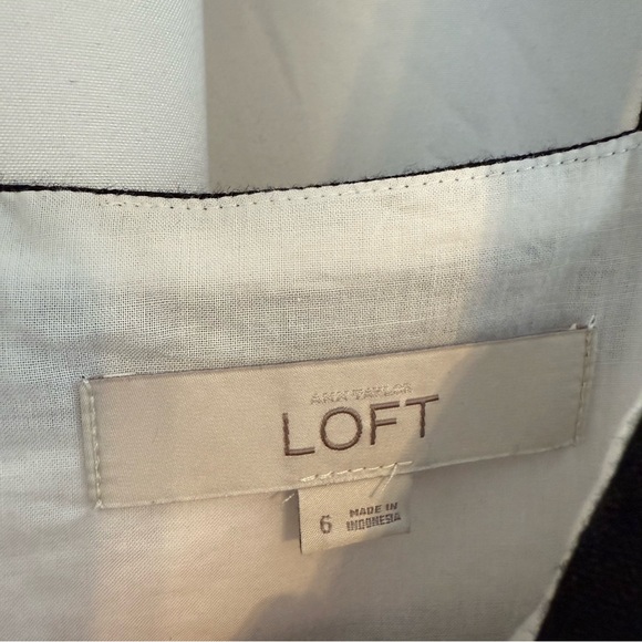 LOFT Black White Striped Fit & Flare Cotton Linen Dress 6 - Picture 2 of 9